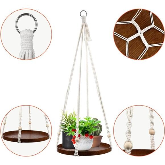 Macrame Plant Hanger - 2 Set Indoor Hanging Planter Shelf - Hanging Planter - Picture 4 of 8
